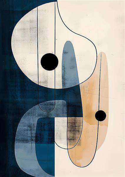 پوستر دیواری سه بعدی مینیمال با اشکال هندسی سرمه‌ای و کرم مناسب دفتر کار و فضای اداری لوکس