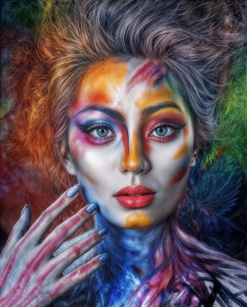 تصویر باکیفیت زن با آرایش فانتزی و رنگی ویژه چاپ پوستر عمودی و تابلو شاسی سالن‌های زیبایی