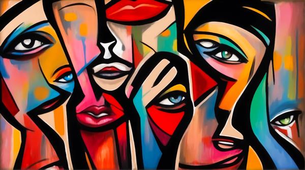 پوستر دیواری هنری با طرح تلفیقی چهره‌های مدرن و رنگ‌های زنده برای پذیرایی و لابی هتل