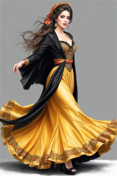 طرح گرافیکی زن با لباس سنتی تلفیقی مدرن ویژه چاپ روی پرده تصویری، کوسن و پوستر دیواری مزون‌های لوکس