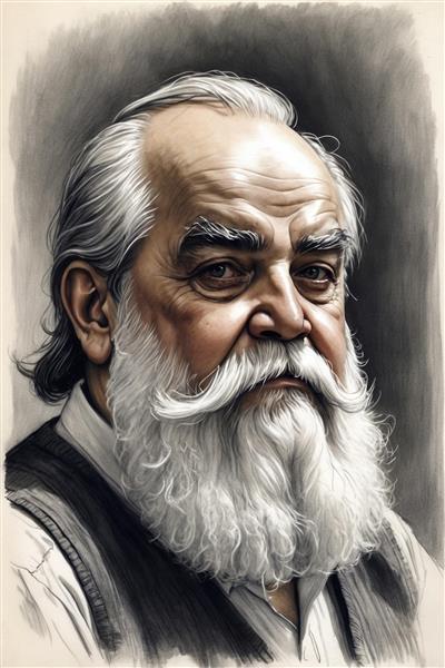 تصویر گرافیکی چهره پیرمرد با تجربه با جزئیات دقیق برای چاپ دفترچه و جلدهای کلکسیونی