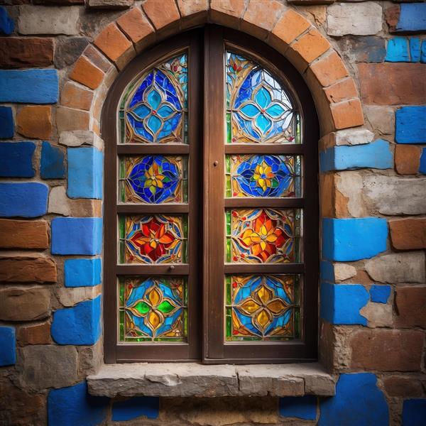 طرح عمارت قدیمی با پنجره ارسی و دیوارهای رنگی ویژه چاپ کاغذ دیواری و پوستر سه بعدی