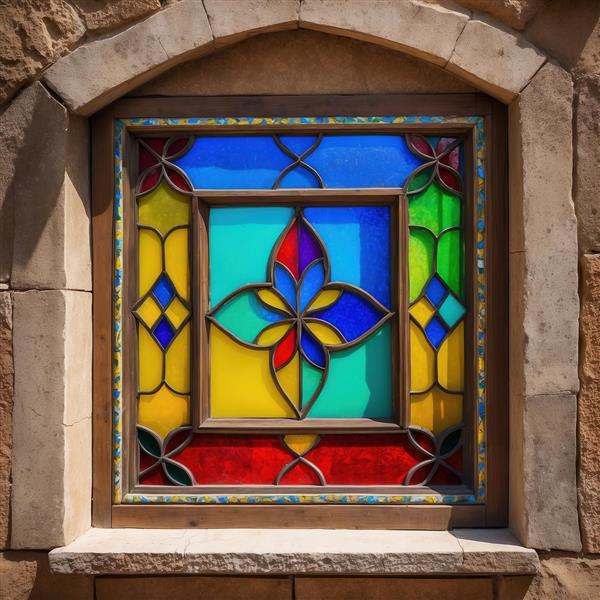 پوستر دیواری مدرن با طرح هندسی شیشه و پنجره چوبی ویژه فضاهای اداری و اتاق مدیریت