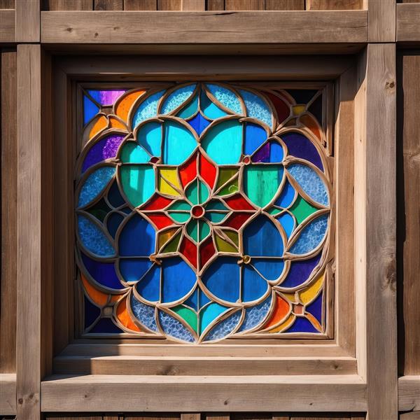 طرح اسلیمی شمسه با شیشه‌های رنگی سنتی مناسب چاپ کوسن و پوستر دیواری اتاق پذیرایی و نشیمن