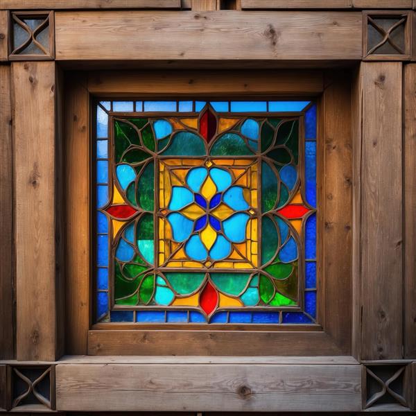 طرح گرافیکی گل و بوته شیشه رنگی برای چاپ روی بگ‌های پارچه‌ای و تابلوهای دکوراتیو منزل