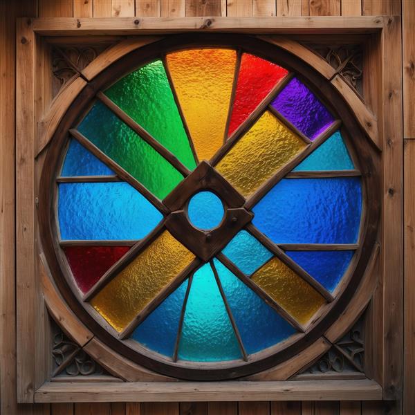 پوستر دایره‌ای شیشه رنگی با رنگ‌های طیف خورشیدی برای تزیین سقف و دیوارهای دکوراتیو