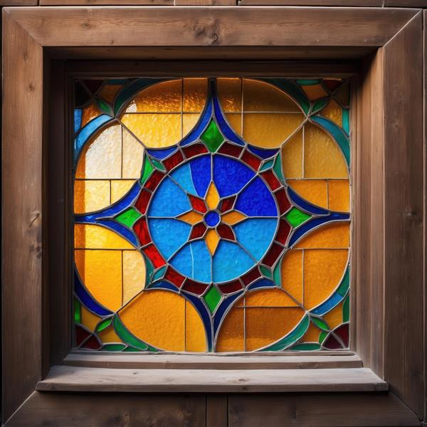 طرح گره‌چینی چوبی و شیشه رنگی با نقوش هندسی ستاره‌ای برای دکوراسیون کلاسیک و سنتی