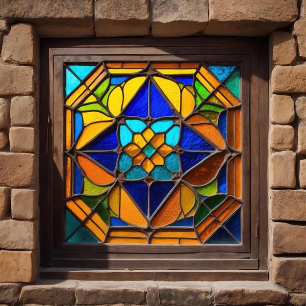 پوستر دیواری سه بعدی طرح انتزاعی شیشه رنگی مدرن مناسب برای دیوار اتاق کار و دفاتر مهندسی