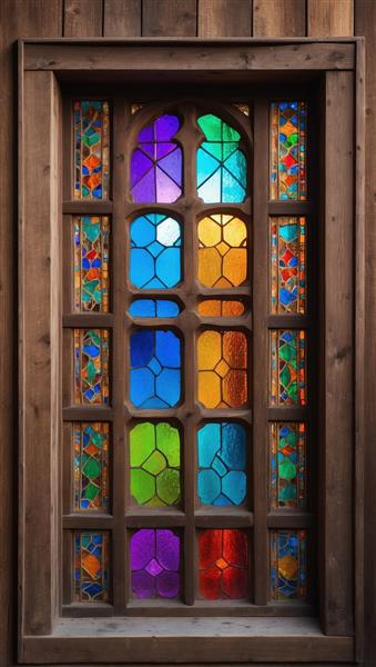 قاب تزئینی عمودی با طرح شیشه‌های رنگی اسلیمی مخصوص پوستر دیواری و پارتیشن‌های مدرن