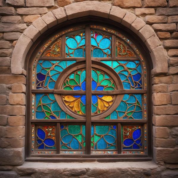 طرح پانوراما و عریض پنجره ارسی با نقوش درختی سبز مناسب برای فضاسازی باغ و ویلا در دکوراسیون داخلی