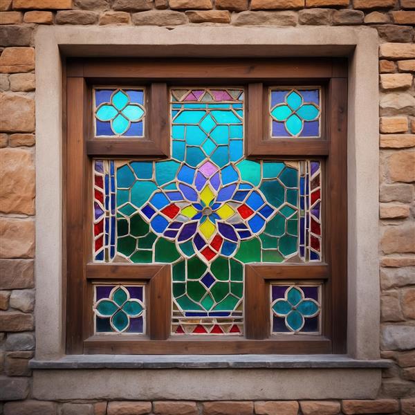 طرح انتزاعی با فیگور گل مرکزی در قاب چوبی پهن مناسب دکوراسیون پشت میز مدیریت و اتاق‌های رسمی