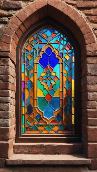 طرح شمسه و نقوش اسلیمی پنجره‌های قدیمی روی دیوار آجری مناسب کاغذ دیواری سه بعدی و پرده چاپی تالار