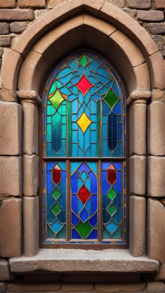 طرح عمودی پوستر دیواری پنجره بلند با شیشه‌های الماسی فانتزی برای اتاق خواب کودک و نوجوان