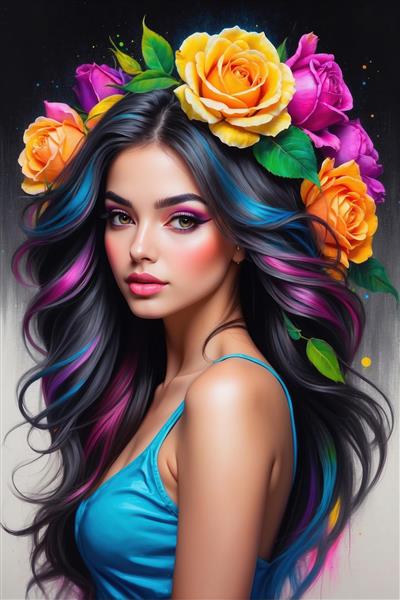 پوستر دیواری هنری چهره دختر با تاج گل‌های رز طبیعی ایده آل برای دکوراسیون اتاق خواب و آرایشگاه زنانه