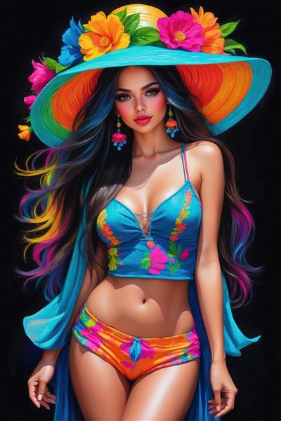 طرح لایه باز زن با استایل تابستانی و کلاه بزرگ برای چاپ روی پرده تصویری، روتختی و پوستر دیواری پانوراما