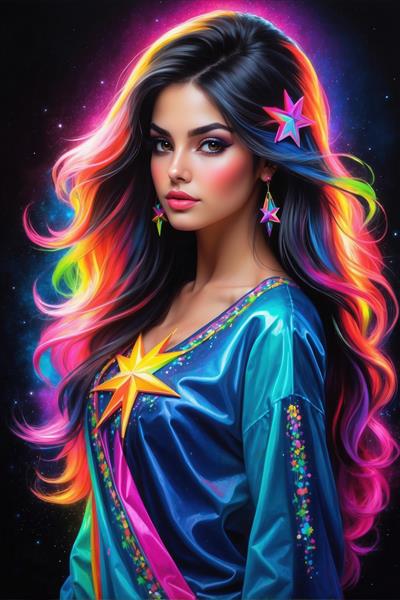 پوستر دیواری طرح مدرن چهره زن ستاره‌ای با تم کهکشانی و درخشان ایده آل برای اتاق خواب نوجوان و گیمینگ