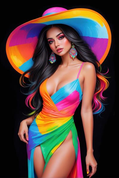 مدل لباس با کلاه لبه‌دار رنگی و استایل تابستانی جهت استفاده در ویترین فروشگاه و پوستر دیواری پانوراما