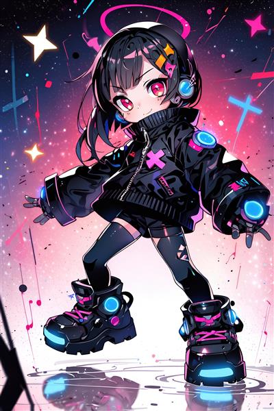 طرح کاراکتر کوچک سایبرپانک با استایل فانتزی و کفش های چراغ دار مناسب پوستر دیواری سه بعدی اتاق گیمینگ