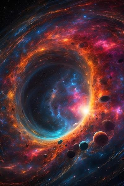 طرح کهکشان و سیاهچاله فضایی با رنگ‌های بنفش و نارنجی خیره‌کننده ویژه پوستر دیواری سه بعدی اتاق خواب نوجوان و گیمینگ