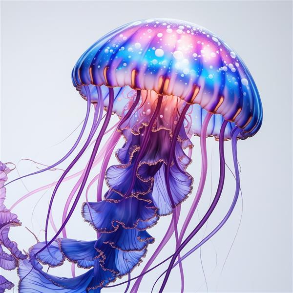 طرح فانتزی عروس دریایی درخشان بنفش و صورتی مناسب برای پوستر دیواری آکواریوم و استخر