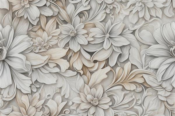 طرح سه بعدی گل‌های برجسته کرم و استخوانی مناسب برای پوستر دیواری پذیرایی و پشت تخت خواب