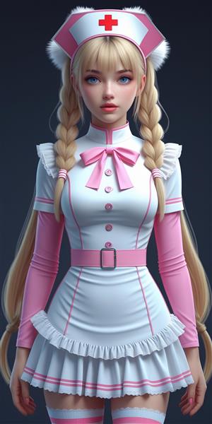 پوستر دیواری فانتزی طرح پرستار انیمه ای با لباس صورتی و سفید مناسب برای دکوراسیون مطب اطفال، کلینیک های زیبایی و اتاق خواب دخترانه با قابلیت چاپ روی پرده و ست روتختی