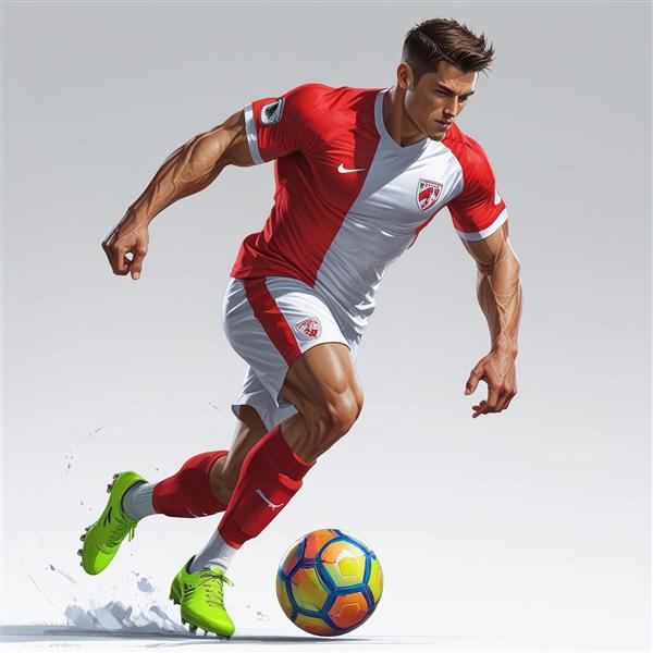 تصویر گرافیکی بازیکن فوتبال در حال دریبل ویژه پوستر دیواری اتاق پسرانه، مدارس فوتبال و سالن‌های ورزشی