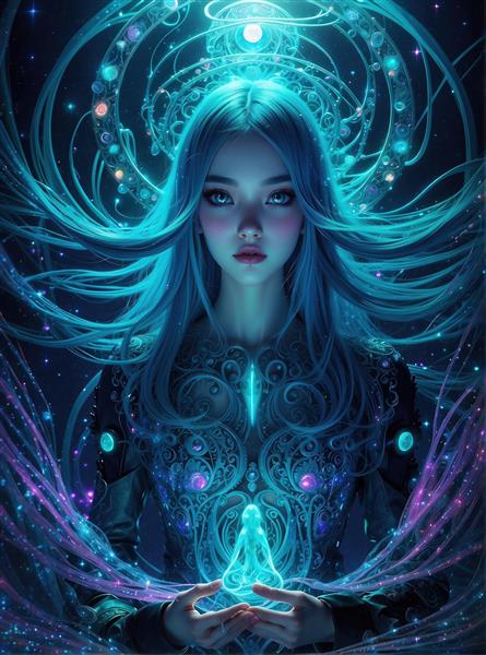 تصویر هنری الهه نور و عرفان با نماد مدیتیشن برای پوستر دیواری مراکز یوگا، ریلکسیشن و اتاق‌های آرامش