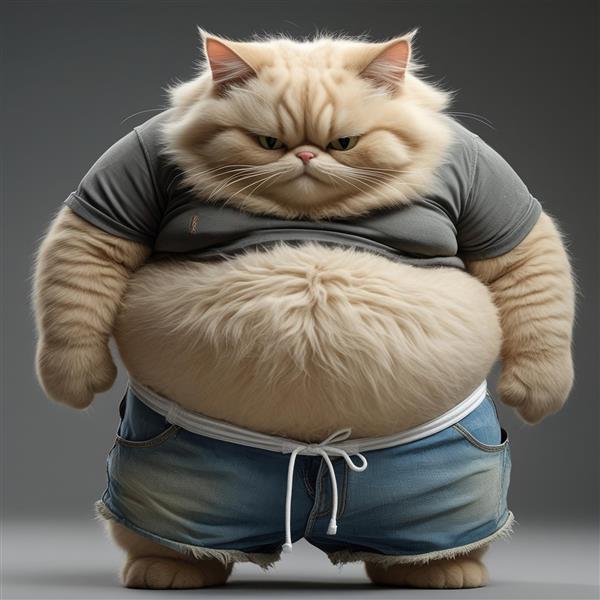 کاراکتر فانتزی گربه پرشین تپل با لباس ورزشی و تیپ خنده‌دار مناسب برای استیکر، دفاتر یادداشت کودکان و تابلوهای دکوراتیو اتاق کودک