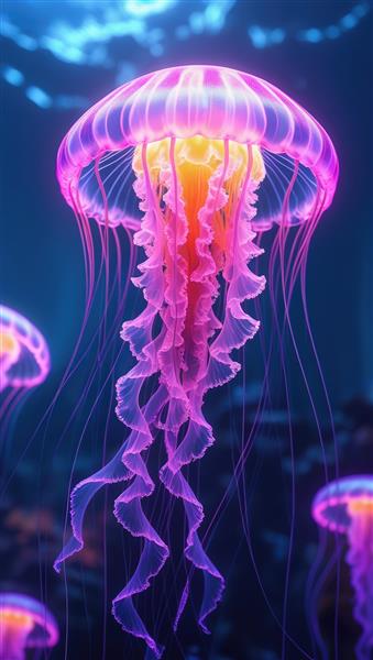 پوستر دیواری سه بعدی عروس دریایی نورانی در اعماق اقیانوس مناسب دکوراسیون استخر، آکواریوم و اتاق خواب