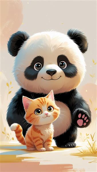 طرح کارتونی پاندا و گربه ملوس ویژه چاپ کاغذ دیواری سه بعدی اتاق خواب نوزاد و روتختی ست کودکان