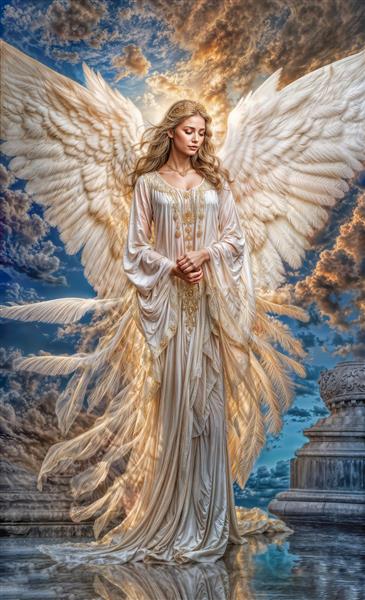 نقاشی فرشته در نور صبحگاهی زیبا طرح پوستر دیواری