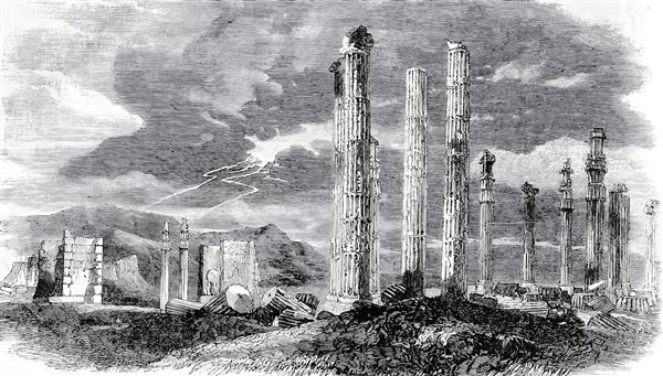 طرح سیاه و سفید ستون‌های تخت جمشید پارسه مناسب پوستر دیواری هتل‌ها و فضاهای با اصالت ایرانی