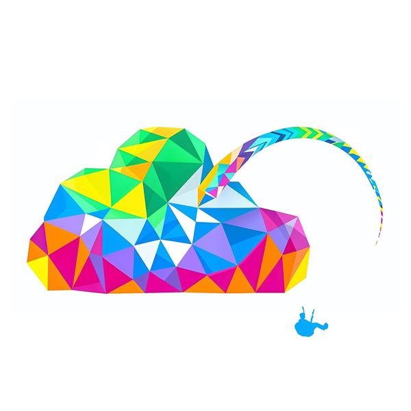 طرح انتزاعی ابر چندضلعی رنگارنگ (Low Poly) برای کاغذ دیواری مدرن دفاتر استارتاپی، تابلوی پذیرایی و چاپ روی محصولات گرافیکی