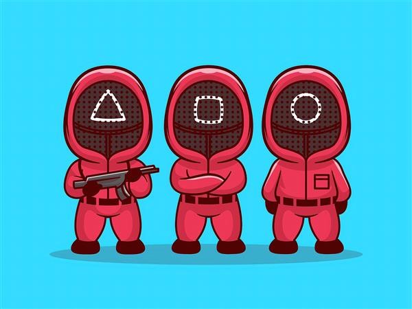 طرح فانتزی نگهبانان سریال بازی مرکب (Squid Game) برای چاپ روی تیشرت، ماگ، استیکر و پوستر دیواری اتاق گیمینگ