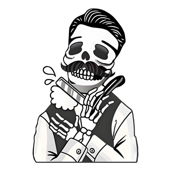 طرح اسکلت آرایشگر کلاسیک در حال اصلاح صورت مناسب برای پوستر دیواری آرایشگاه مردانه (پیرایشگاه) و برچسب شیشه لوکس