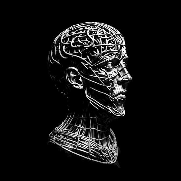 طرح سه بعدی سر انسان با ساختار شبکه‌ای و مهندسی مناسب برای پوستر دیواری مراکز علمی، کلینیک‌ها و دفاتر استارتاپی