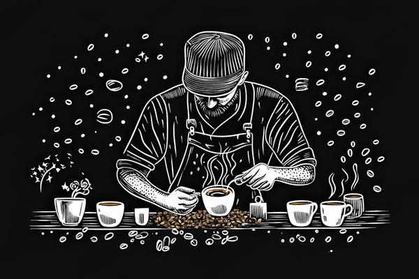 تصویر گرافیکی باریستا و قهوه با سبک سیاه و قلم ویژه پوستر دیواری کافه، آشپزخانه و دکور محیط‌های دنج