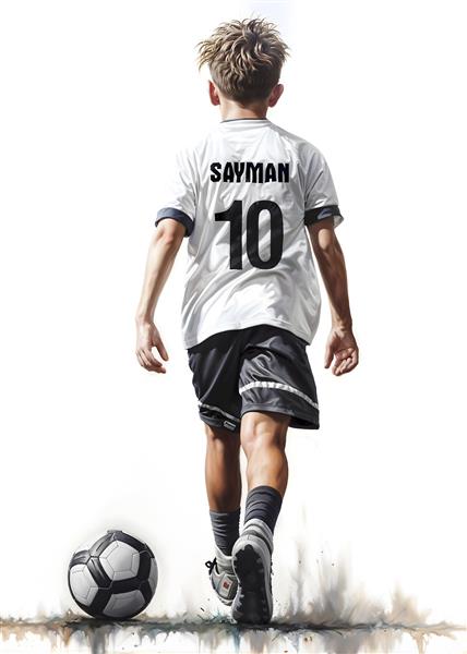 طرح گرافیکی پسر فوتبالیست با نام سایمان و شماره ۱۰ مناسب برای پوستر دیواری اتاق پسرانه و روتختی