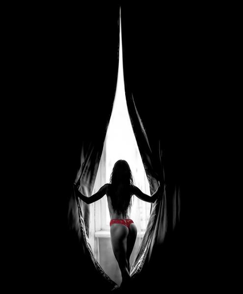 عکس سیاه و سفید هنری با جزئیات قرمز برای دکوراسیون خاص و چاپ روی شاسی و تابلوهای مدرن پذیرایی