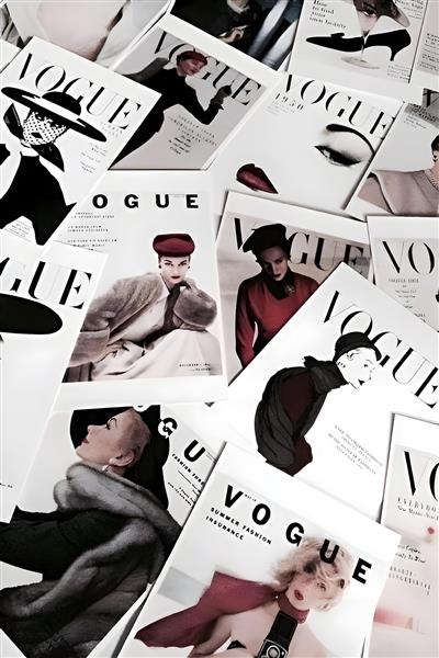 کلاژ مجلات فشن ووگ (Vogue) با استایل کلاسیک برای پوستر دیواری مزون‌های لباس و اتاق‌های دخترانه