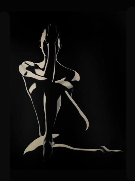 نقاشی خطی و مینیمال پیکره انسان با پس‌زمینه مشکی برای پوستر دیواری سالن‌های یوگا و فضاهای مدرن