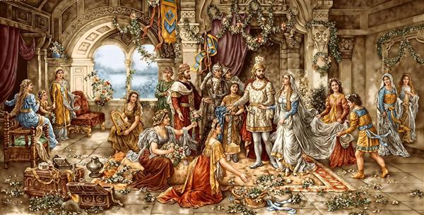 نقاشی حماسی ضیافت پادشاه در تالار بزرگ مناسب پوستر دیواری سه بعدی رستوران‌ها و تالارهای پذیرایی