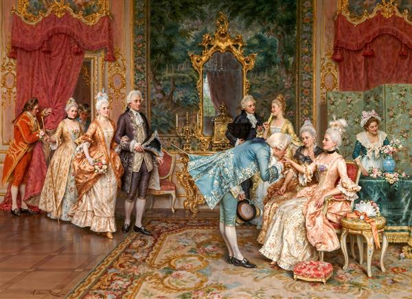 تصویر باکیفیت مراسم احترام و بوسیدن دست در عمارت سلطنتی ایده آل برای پوستر دیواری هتل و لابی