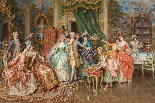 تصویر باکیفیت مهمانی اشرافی در عمارت کلاسیک برای کاغذ دیواری سه بعدی و پرده‌های چاپی اتاق نشیمن