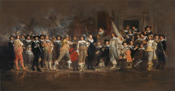 طرح ماندگار نقاشی نگهبان شب اثر رامبراند برای پوستر دیواری پذیرایی و سالن‌های کنفرانس بزرگ