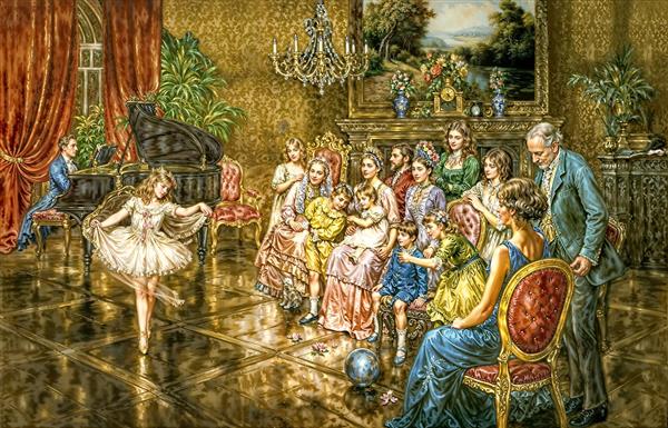 تابلو نقاشی کلاسیک رقص باله در تالار اشرافی مناسب چاپ روی بوم و کاغذ دیواری لابی هتل و پذیرایی لوکس