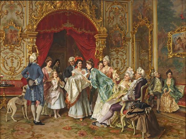 طرح نقاشی معرفی نوزاد در دربار پادشاه ویژه چاپ پوستر دیواری اتاق کودک لاکچری و فضاهای مجلل کلاسیک