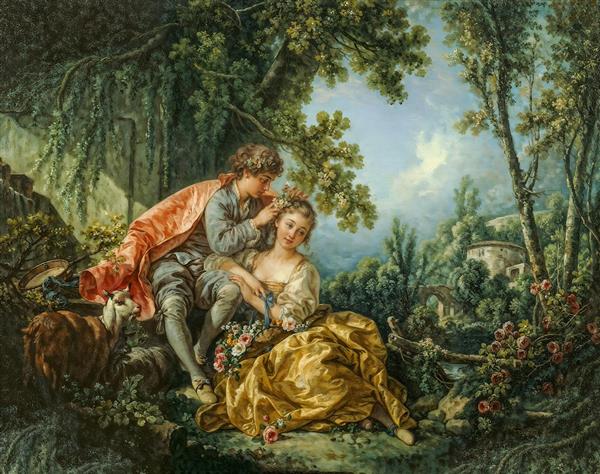 نقاشی رمانتیک عاشقانه در دل طبیعت وحشی برای چاپ روی تابلو شاسی، کوسن و پوستر دیواری اتاق خواب جوان