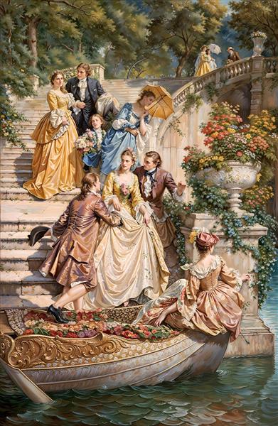 تابلوی نقاشی لوکس قایق‌سواری اشراف در ونیز مناسب پوستر دیواری سالن‌های مجلل و لابی ساختمان